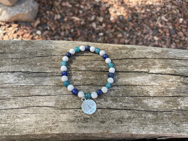 Bracelet élastique de lithothérapie "Triple protection" en Howlite Blanche, Lapis Lazuli et Apatite naturelle 6 mm