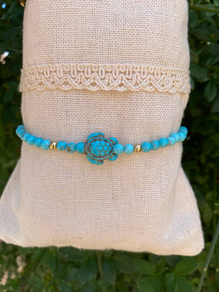 Chaîne de cheville perles et tortue de mer