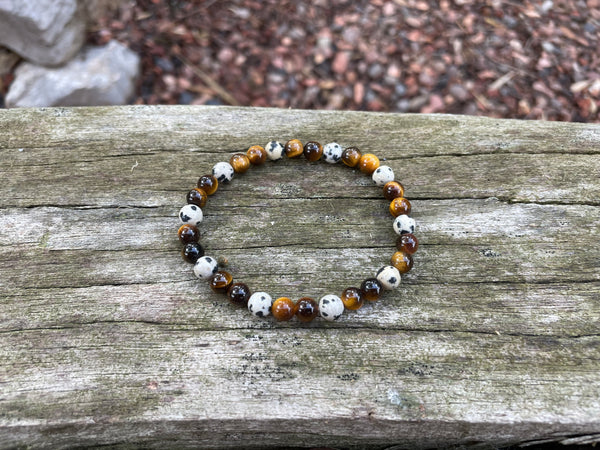 Bracelet élastique en Jaspe Dalmatien et Oeil de Tigre