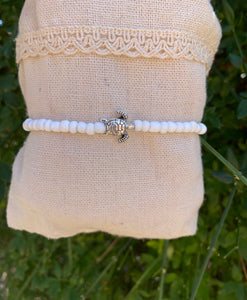 Chaîne de cheville en perles et tortue de mer