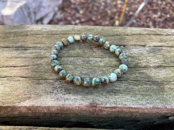 Bracelet élastique de Lithothérapie en Turquoise Africaine foncée