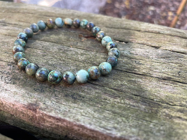 Bracelet élastique de Lithothérapie en Turquoise Africaine foncée