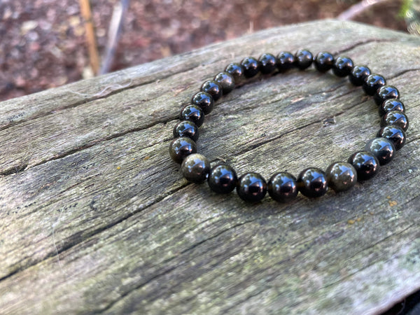 Bracelet élastique de Lithothérapie en Obsidienne dorée