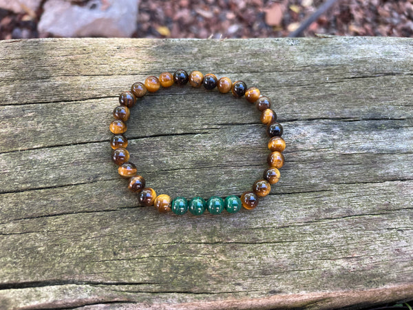 Bracelet de lithothérapie en Malachite et Oeil de Tigre