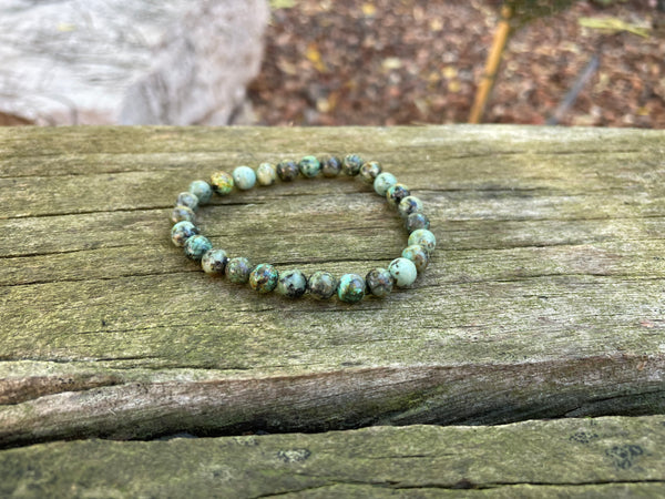 Bracelet élastique de Lithothérapie en Turquoise Africaine foncée