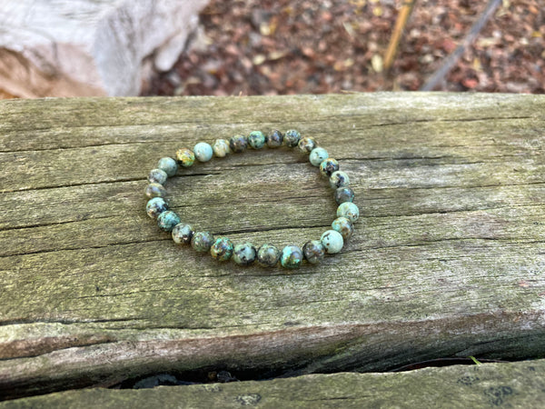 Bracelet élastique de Lithothérapie en Turquoise Africaine foncée