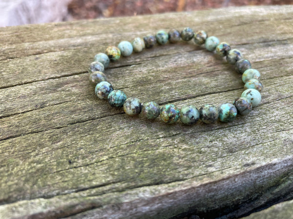 Bracelet élastique de Lithothérapie en Turquoise Africaine foncée