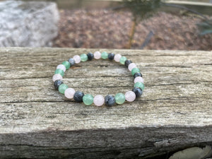 Bracelet élastique de Lithothérapie "Triple Protection" Labradorite, Aventurine et Quartz Rose