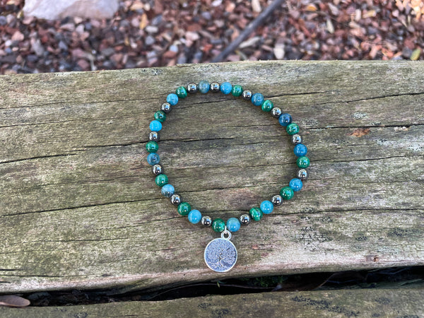 Bracelet de lithothérapie en Malachite, Hématite et Apatite 6mm