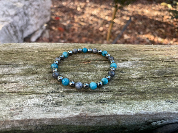 Bracelet élastique de Lithothérapie en Apatite, Labradorite et Hématite
