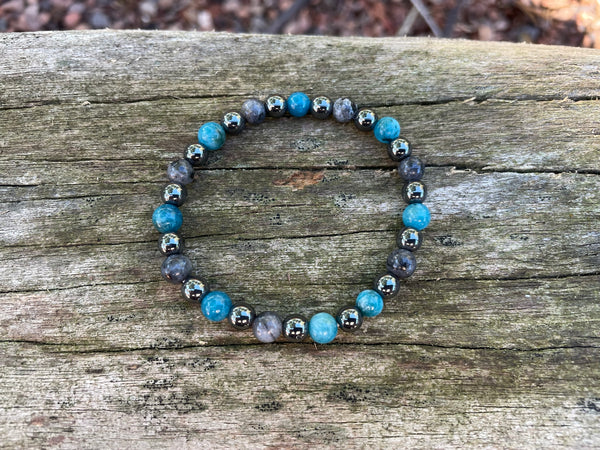Bracelet élastique de Lithothérapie en Apatite, Labradorite et Hématite