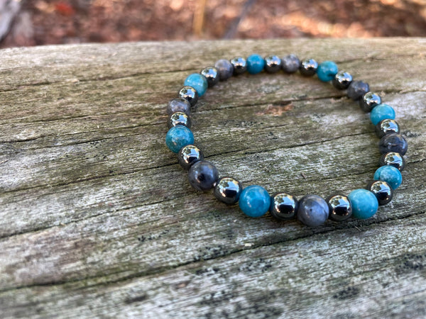 Bracelet élastique de Lithothérapie en Apatite, Labradorite et Hématite