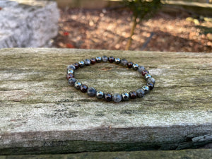 Bracelet élastique de Lithothérapie "Triple Protection" Grenat, Labradorite et Hématite