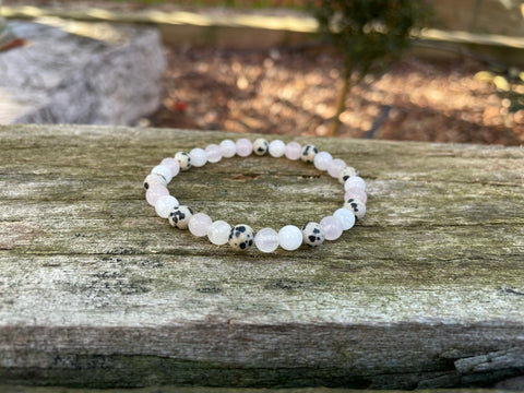 Bracelet élastique Triple protection de Lithothérapie  Quartz Rose, Jaspe Dalmatien et Pierre de Lune