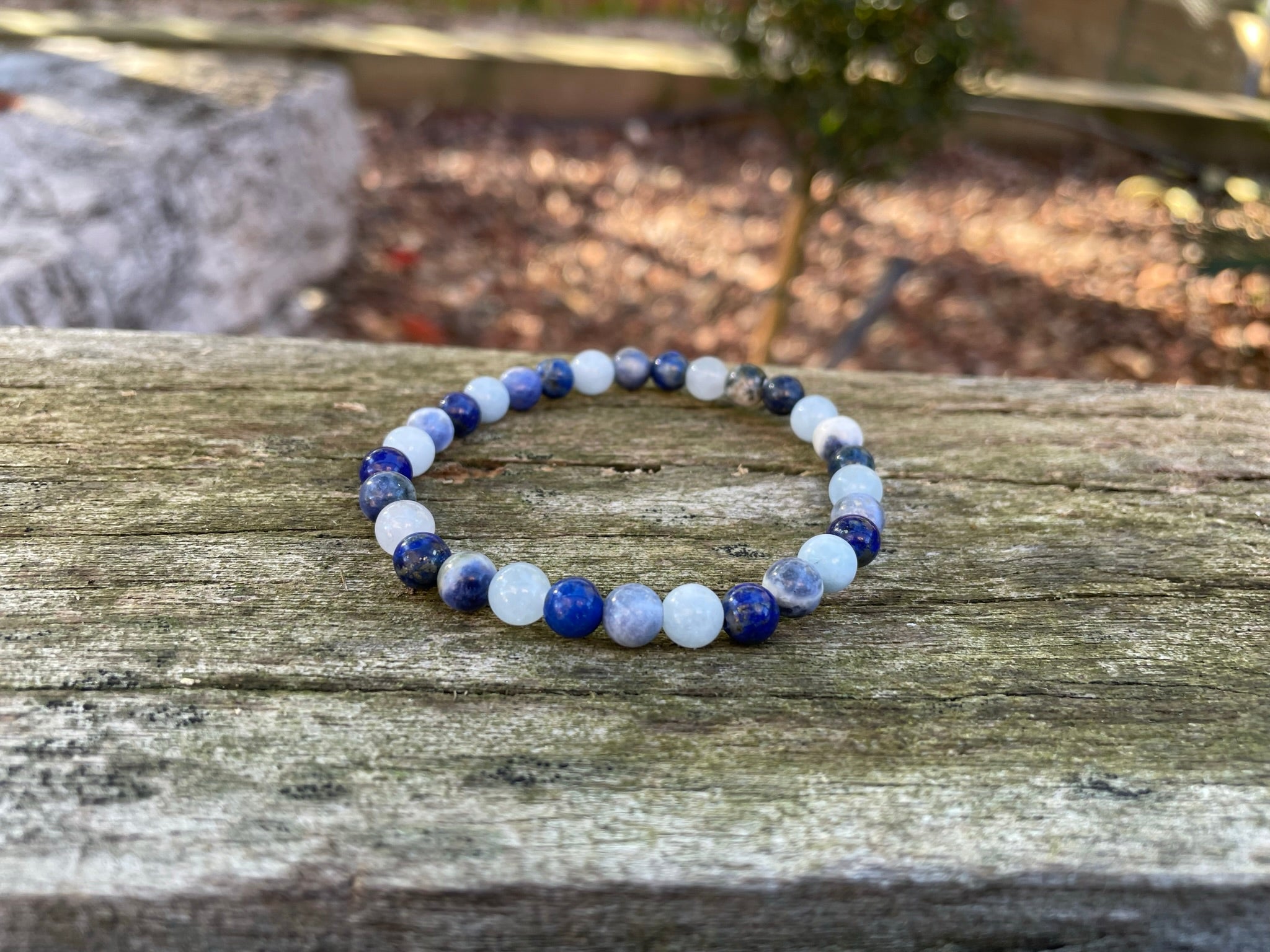 Bracelet élastique de Lithothérapie en Sodalite, Lapis Lazuli et Aigue Marine