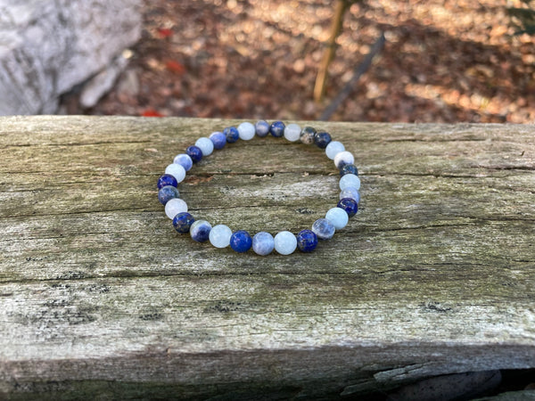 Bracelet élastique de Lithothérapie en Sodalite, Lapis Lazuli et Aigue Marine
