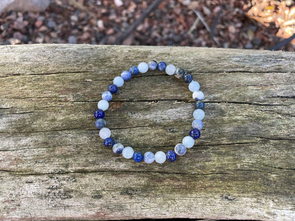 Bracelet élastique de Lithothérapie en Sodalite, Lapis Lazuli et Aigue Marine