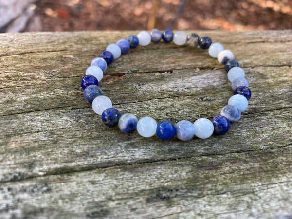 Bracelet élastique de Lithothérapie en Sodalite, Lapis Lazuli et Aigue Marine