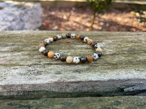Bracelet élastique Lithothérapie en Bronzite, Jaspe Dalmatien et Jaspe paysage