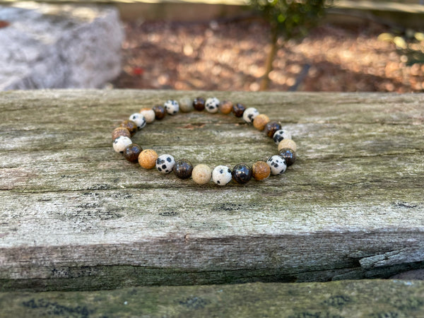 Bracelet élastique Lithothérapie en Bronzite, Jaspe Dalmatien et Jaspe paysage