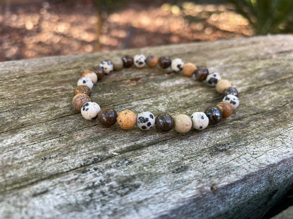 Bracelet élastique Lithothérapie en Bronzite, Jaspe Dalmatien et Jaspe paysage