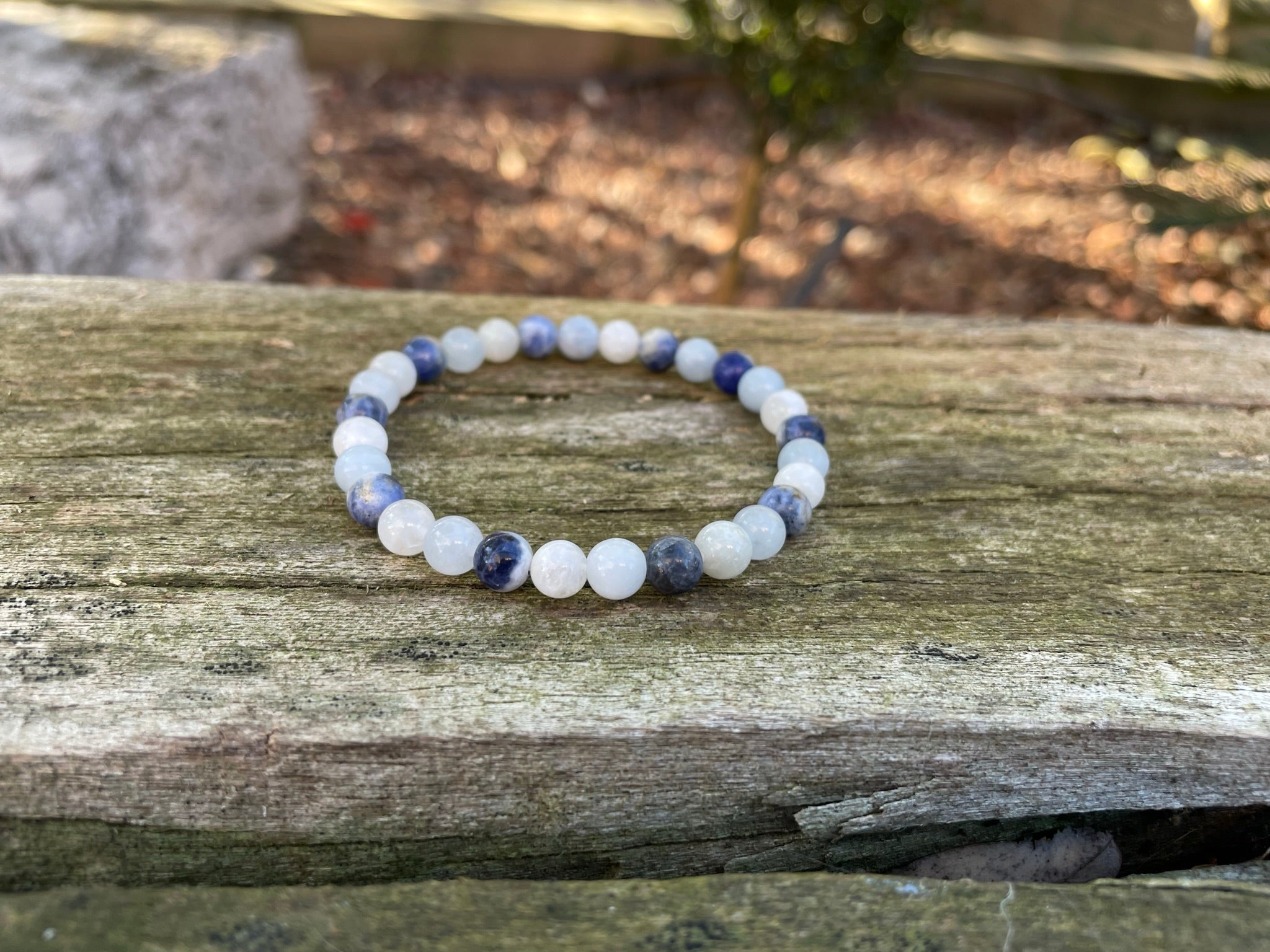 Bracelet élastique de Lithothérapie en Pierre de Lune, Sodalite et Aigue Marine