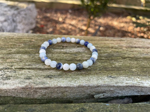 Bracelet élastique de Lithothérapie en Pierre de Lune, Sodalite et Aigue Marine
