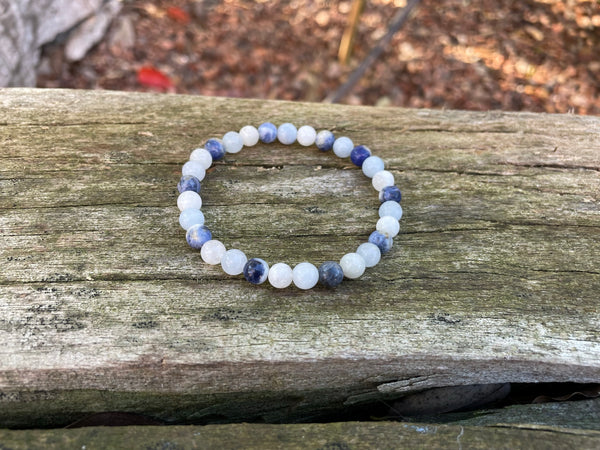 Bracelet élastique de Lithothérapie en Pierre de Lune, Sodalite et Aigue Marine