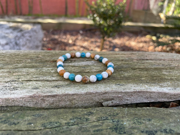 Bracelet élastique de Lithothérapie en Howlite, Jaspe paysage et Apatite