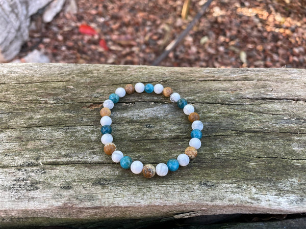 Bracelet élastique de Lithothérapie en Howlite, Jaspe paysage et Apatite
