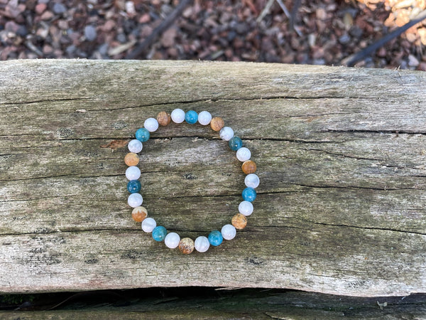 Bracelet élastique de Lithothérapie en Howlite, Jaspe paysage et Apatite