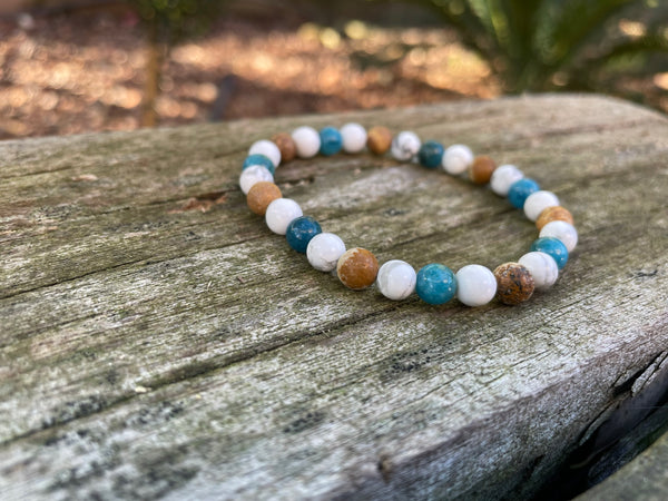 Bracelet élastique de Lithothérapie en Howlite, Jaspe paysage et Apatite