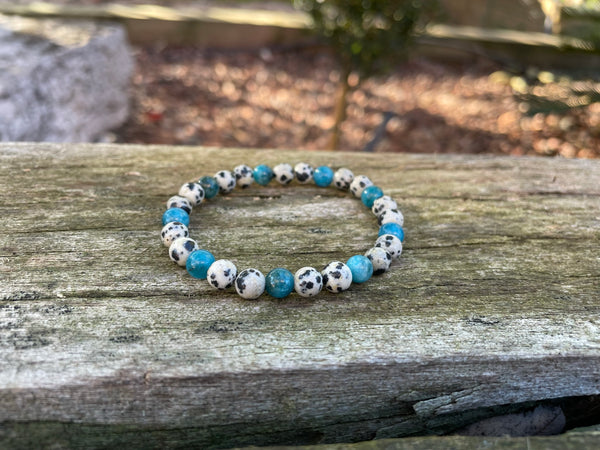 Bracelet élastique en Jaspe Dalmatien et Apatite