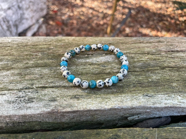 Bracelet élastique en Jaspe Dalmatien et Apatite