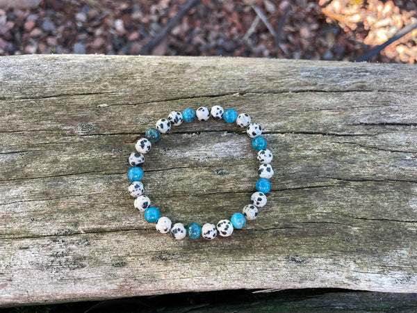 Bracelet élastique en Jaspe Dalmatien et Apatite