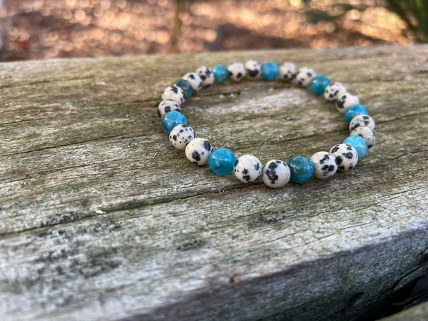 Bracelet élastique en Jaspe Dalmatien et Apatite