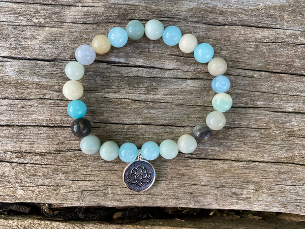 Bracelet élastique de Lithothérapie en Amazonite naturelle
