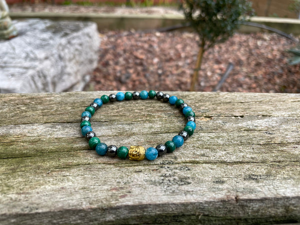 Bracelet de lithothérapie en Malachite, Hématite et Apatite 6mm