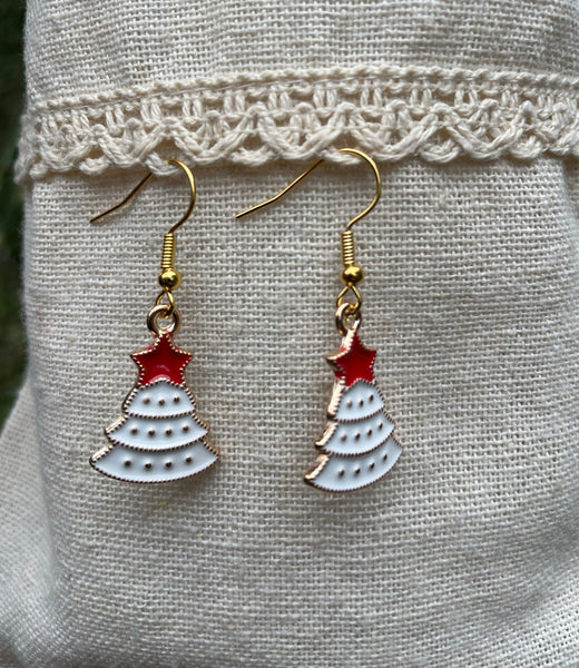 Boucles d'oreilles pendantes forme Sapin de Noël blanc