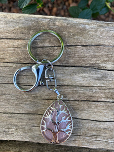 Porte-clefs ou bijou de sac Arbre de vie en Quartz Rose