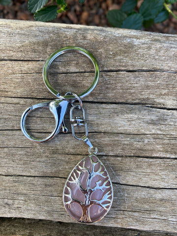 Porte-clefs ou bijou de sac Arbre de vie en Quartz Rose
