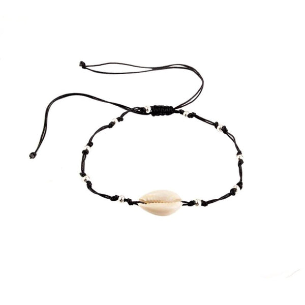 Chaîne de cheville avec coquillage Cauri et perles argentées