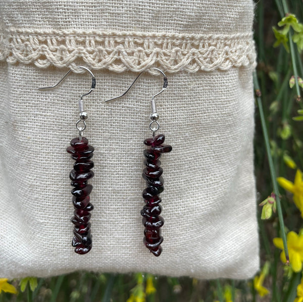 Boucles d'oreilles pendantes en Grenat naturel, perles forme chips