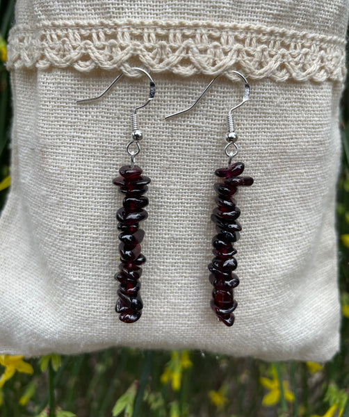 Boucles d'oreilles pendantes en Grenat naturel, perles forme chips