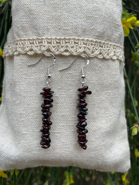 Boucles d'oreilles pendantes en Grenat naturel, perles forme chips