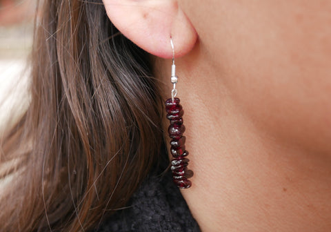 Boucles d'oreilles pendantes en Grenat naturel, perles forme chips