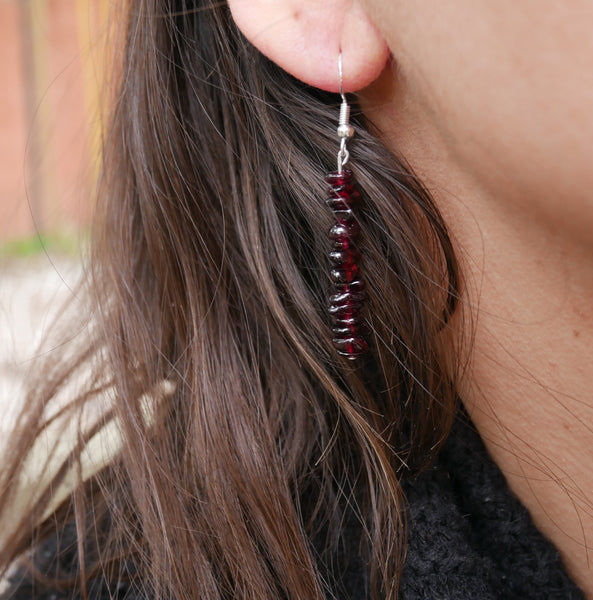Boucles d'oreilles pendantes en Grenat naturel, perles forme chips