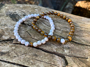 Bracelets élastiques de distance, de couple en Howlite Blanche et Oeil de Tigre
