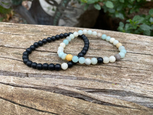 Bracelets élastiques de distance, de couple en Agate noire et Amazonite
