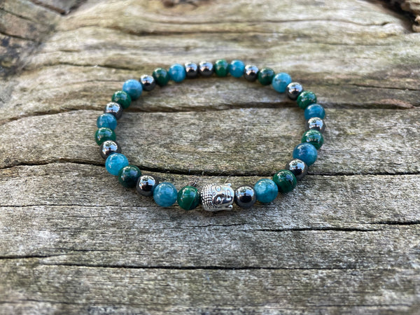 Bracelet de lithothérapie en Malachite, Hématite et Apatite 6mm